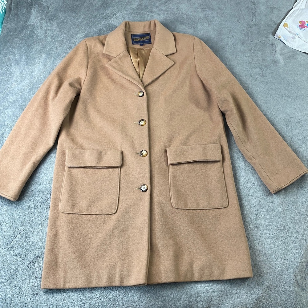 Vintage Pendleton Coat Womens 12 Camel Tan Wool Single Breasted 50s-60s Overcoat